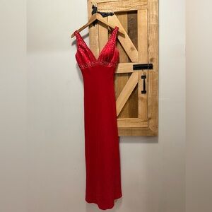 PRECIOUS FORMALS RED JEWELD GOWN
